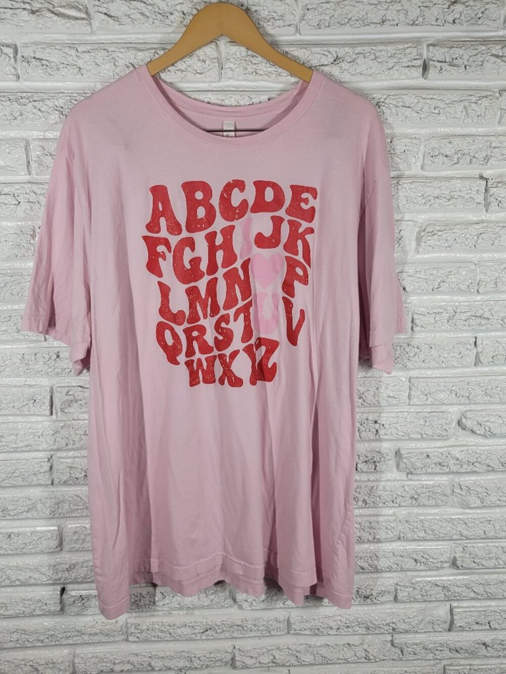 Bella Canvas Womens 4XL Pink Graphic T Shirt Distressed Red Alphabet PIN15E